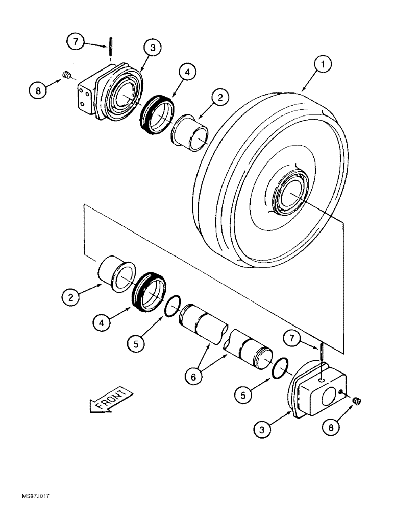 Схема запчастей Case 9050B - (5-08) - IDLER WHEEL, TIMBER KING MODELS, P.I.N. DAC0531001 THRU DAC0531007 (11) - TRACKS/STEERING