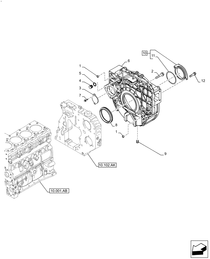 Схема запчастей Case F4HFE413C A002 - (10.103.AK) - FLYWHEEL, HOUSING (10) - ENGINE