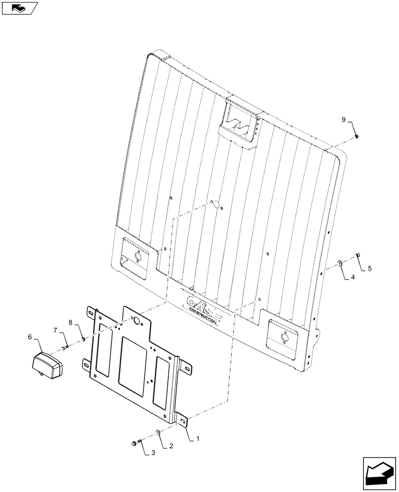 Схема запчастей Case 921F - (88.100.AC[02]) - REAR LICENSE PLATE LAMP AND BRACKET (88) - ACCESSORIES