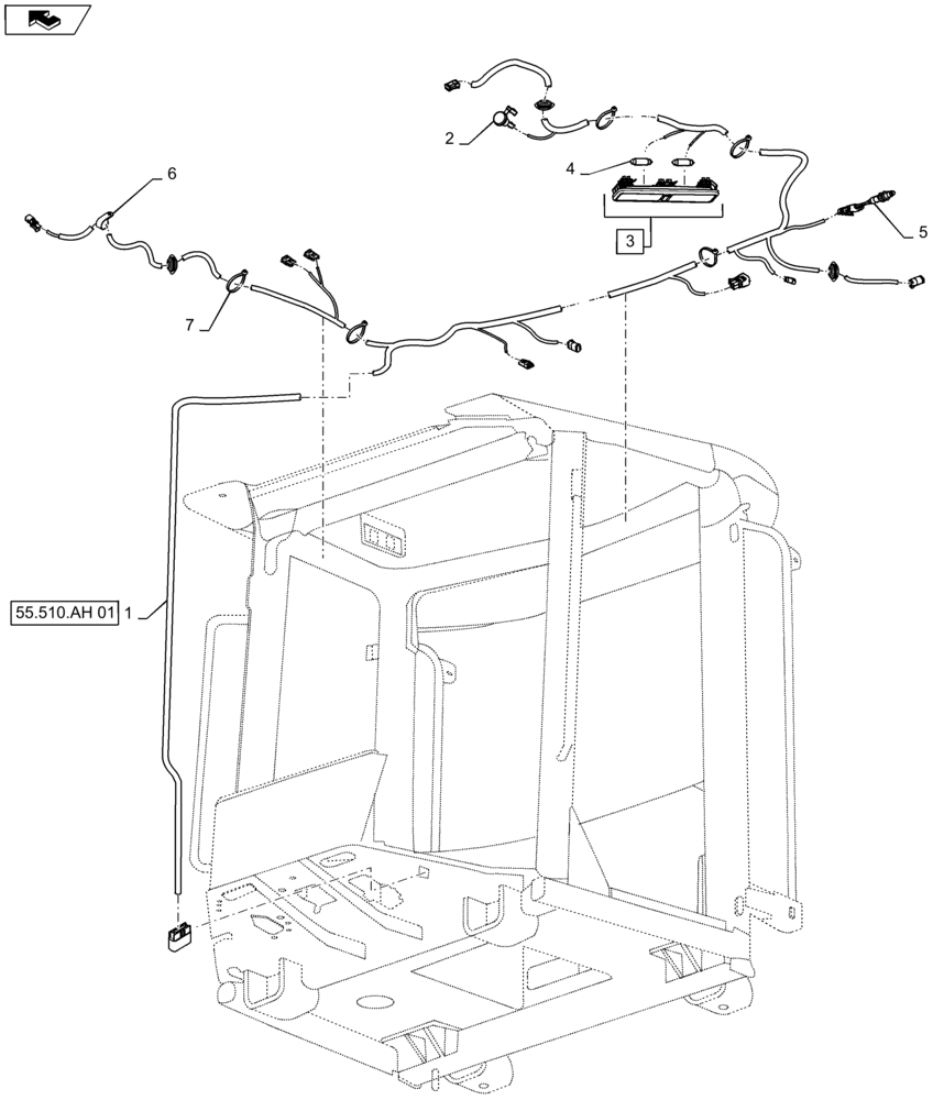 Схема запчастей Case 821F - (55.510.AH) - CAB ROOF HARNESS INSTALLATION (55) - ELECTRICAL SYSTEMS