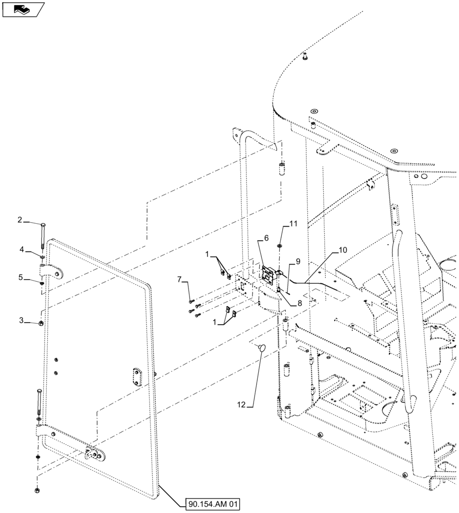 Схема запчастей Case 921F - (90.154.AM) - RIGHT UPPER WINDOW INSTALLATION (90) - PLATFORM, CAB, BODYWORK AND DECALS