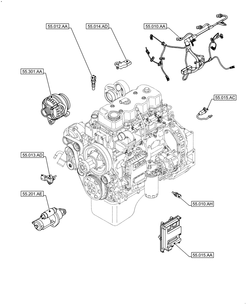 Схема запчастей Case F4HFE413C A002 - (55.000.00) - PICTORIAL INDEX - ELECTRICAL SYSTEMS (55) - ELECTRICAL SYSTEMS