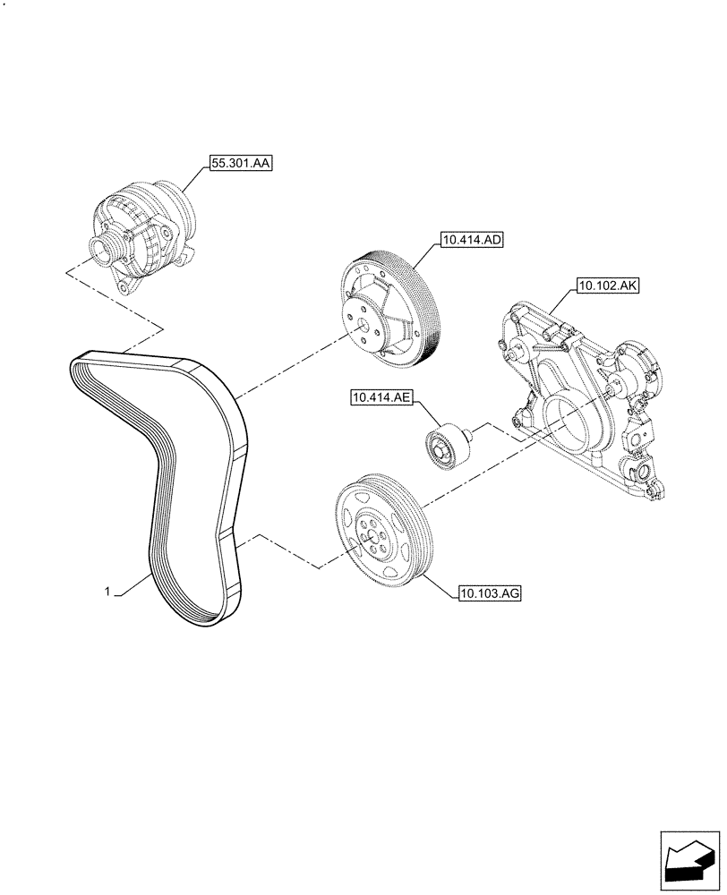 Схема запчастей Case F4HFE413C A002 - (10.414.BE) - BELT (10) - ENGINE