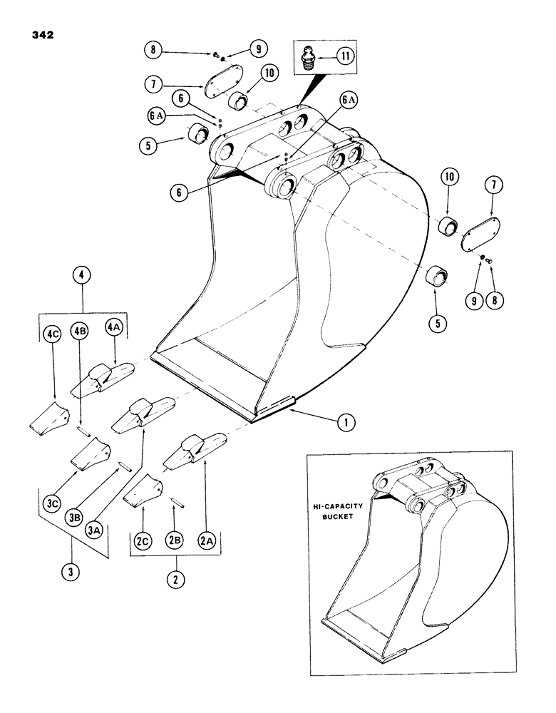 Схема запчастей Case 980B - (342) - BACKHOE BUCKETS, (GENERAL PURPOSE), ASSY P/N S955485 (19) - BUCKETS