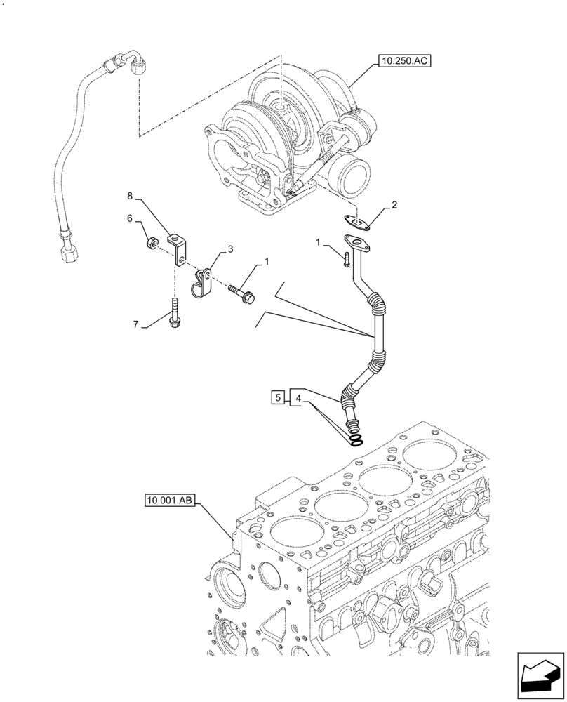 Схема запчастей Case F4HFE413E A002 - (10.250.AE) - TURBOCHARGER, RETURN, LINE (10) - ENGINE