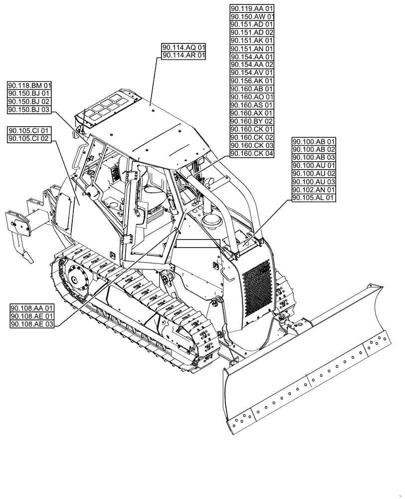 Схема запчастей Case 1650M XLT - (00.000.90[01]) - PICTORIAL INDEX - PLATFORM, CAB, BODYWORK AND DECALS (00) - GENERAL & PICTORIAL INDEX