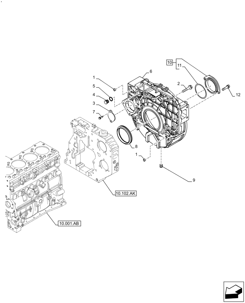 Схема запчастей Case F4HFE413E A002 - (10.103.AK) - FLYWHEEL, HOUSING (10) - ENGINE