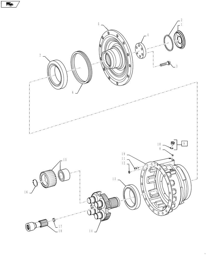 Схема запчастей Case 821F - (27.100.AB[06]) - REAR AXLE PLANETARY HUB, DIFFERENTIAL LOCKING (27) - REAR AXLE SYSTEM