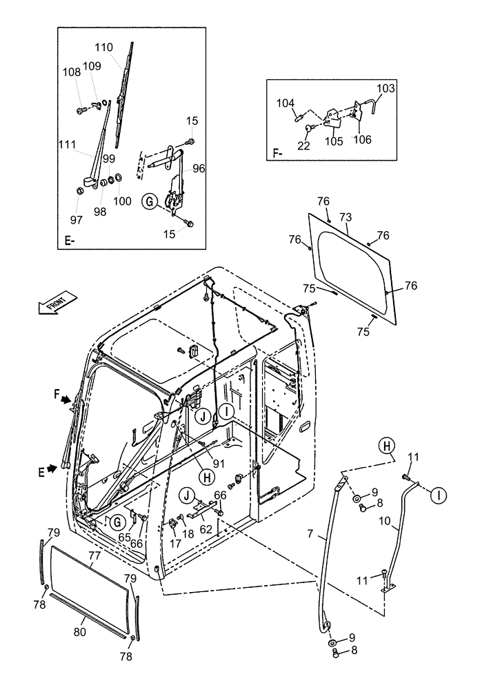 Схема запчастей Case CX300C - (09-030-00[01]) - CAB - REAR WINDOW - HANDLE - WINDSHIELD WASHER (09) - CHASSIS/ATTACHMENTS