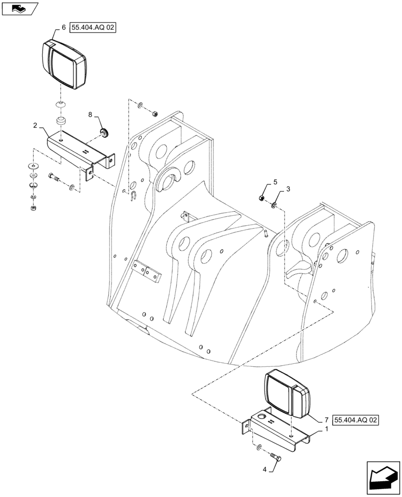 Схема запчастей Case 821F - (55.404.AQ[01]) - FRONT LIGHT INSTALLATION (55) - ELECTRICAL SYSTEMS