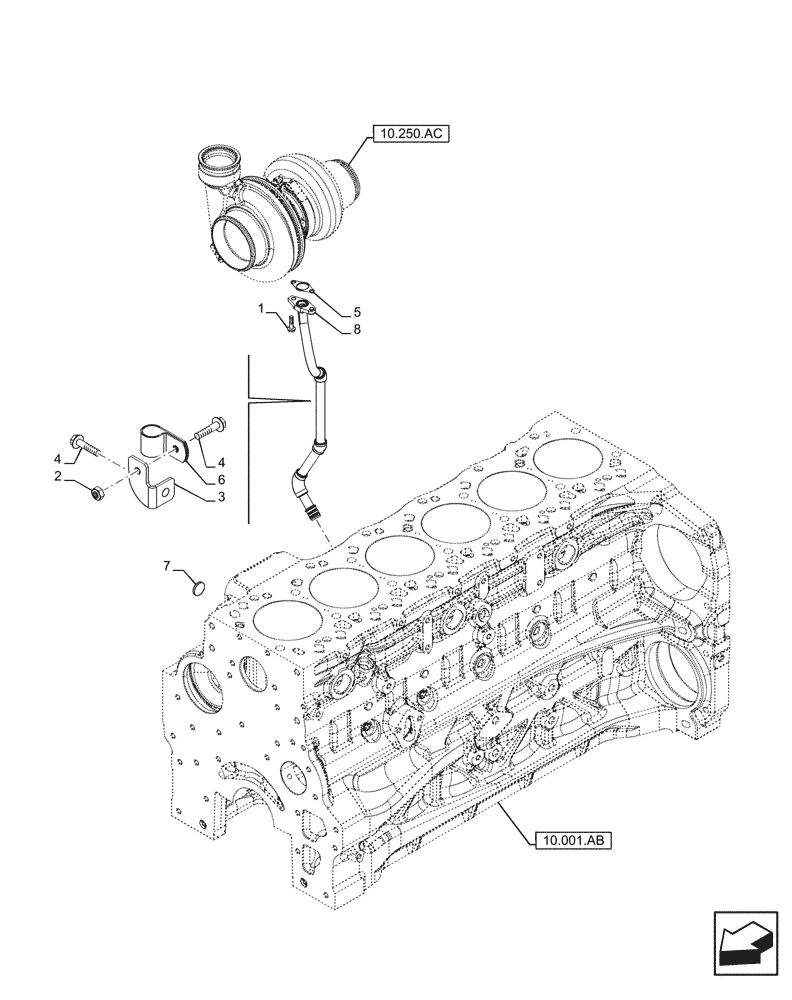 Схема запчастей Case F4DFE613N B006 - (10.250.AE) - TURBOCHARGER, OIL, RETURN LINE (10) - ENGINE