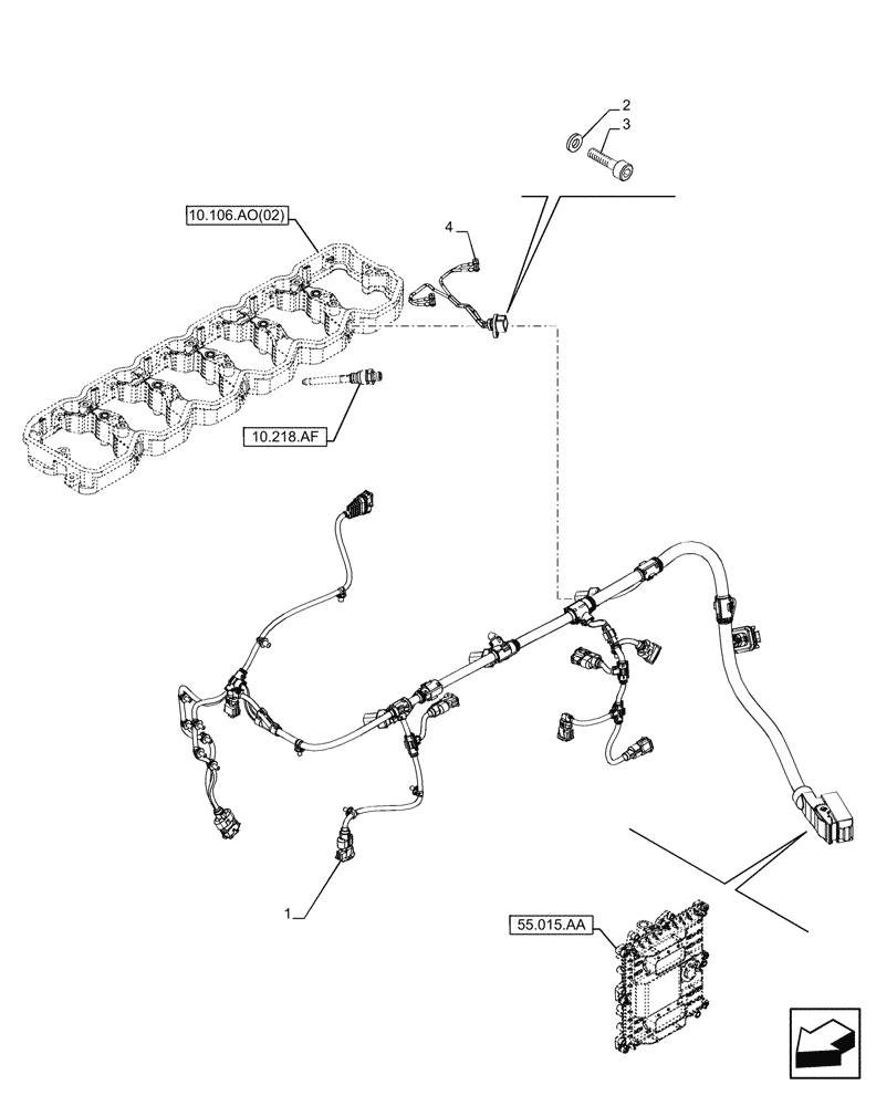 Схема запчастей Case F4DFE613N B006 - (55.010.AA) - ENGINE, CABLE (55) - ELECTRICAL SYSTEMS