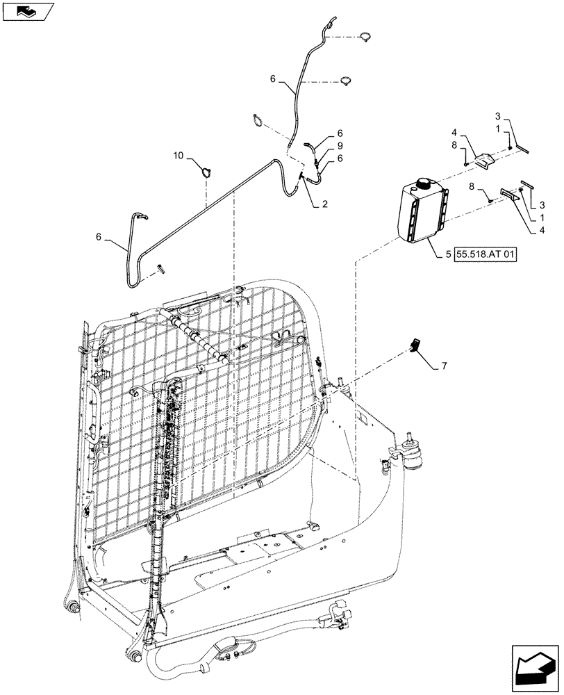 Схема запчастей Case SR150 - (55.518.AT[02]) - WINDSHIELD WASH RESERVOIR, ASSY (55) - ELECTRICAL SYSTEMS