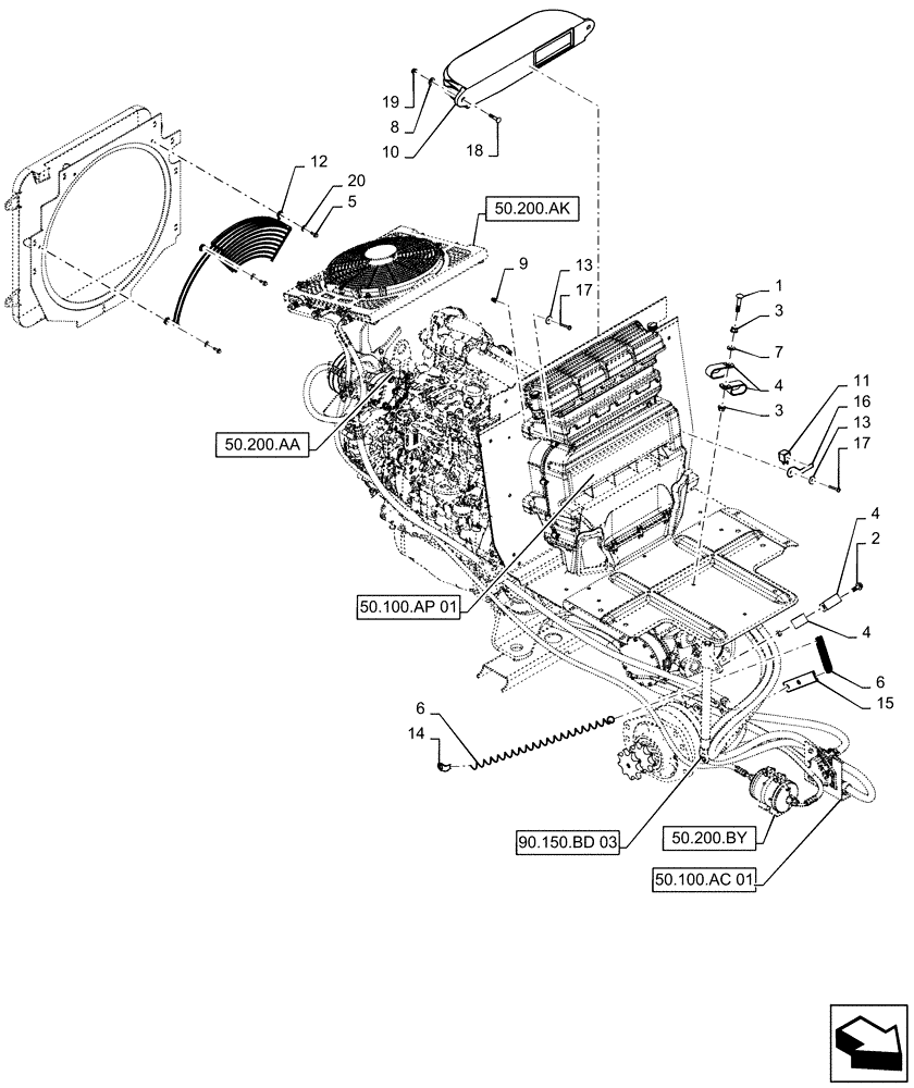 Схема запчастей Case SR220 - (50.100.AP[03]) - HVAC LARGE FRAME (50) - CAB CLIMATE CONTROL