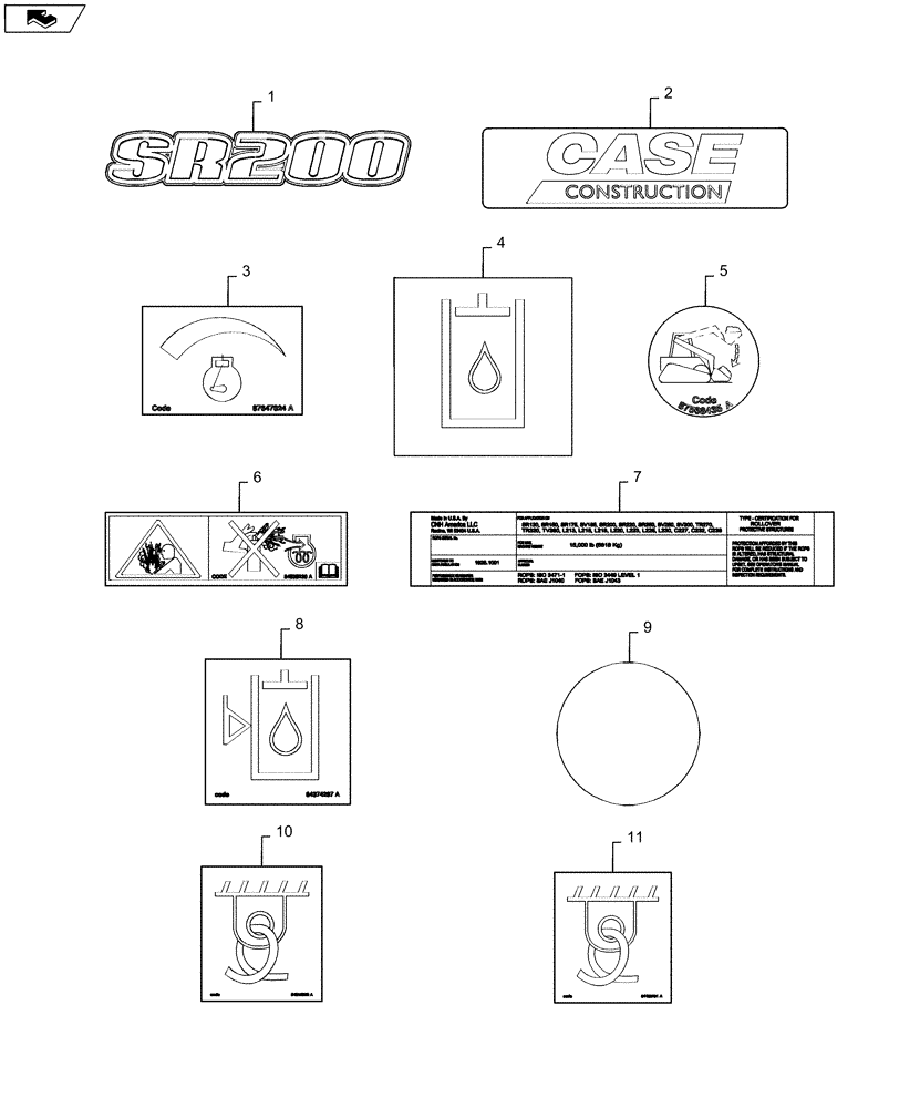 Схема запчастей Case SR200 - (90.108.AB[01]) - MODEL DECAL (90) - PLATFORM, CAB, BODYWORK AND DECALS