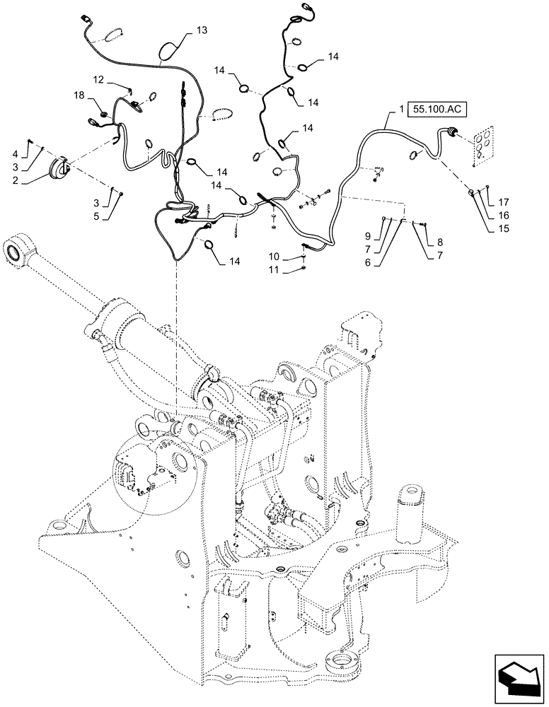 Схема запчастей Case 921F - (39.100.AY[02]) - FRONT CHASSIS WIRE HARNESS INSTALLATION (39) - FRAMES AND BALLASTING