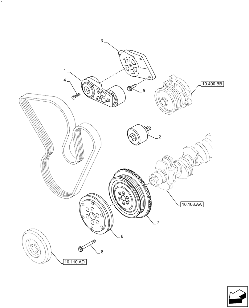 Схема запчастей Case F4DFE613M B003 - (10.103.AG) - CRANKSHAFT PULLEY (10) - ENGINE