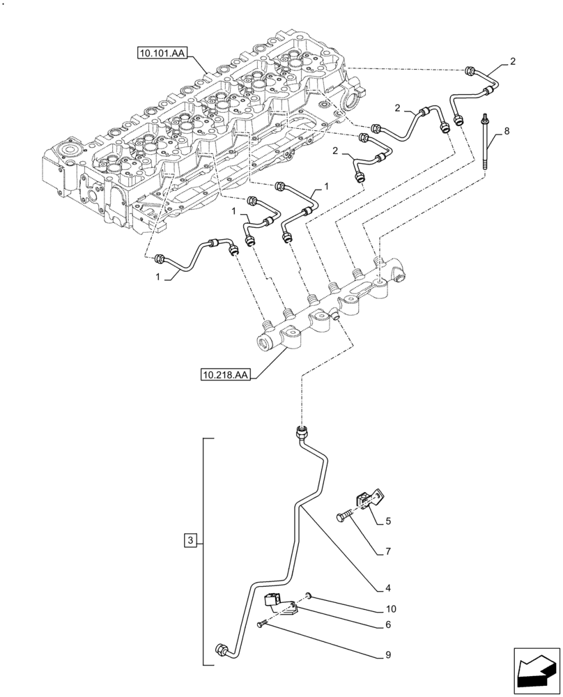 Схема запчастей Case F4DFE613M B003 - (10.218.AI[01]) - INJECTION PIPE (10) - ENGINE