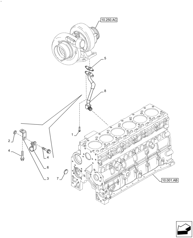 Схема запчастей Case F4DFE613H B003 - (10.250.AE) - TURBOCHARGER, OIL, RETURN LINE (10) - ENGINE