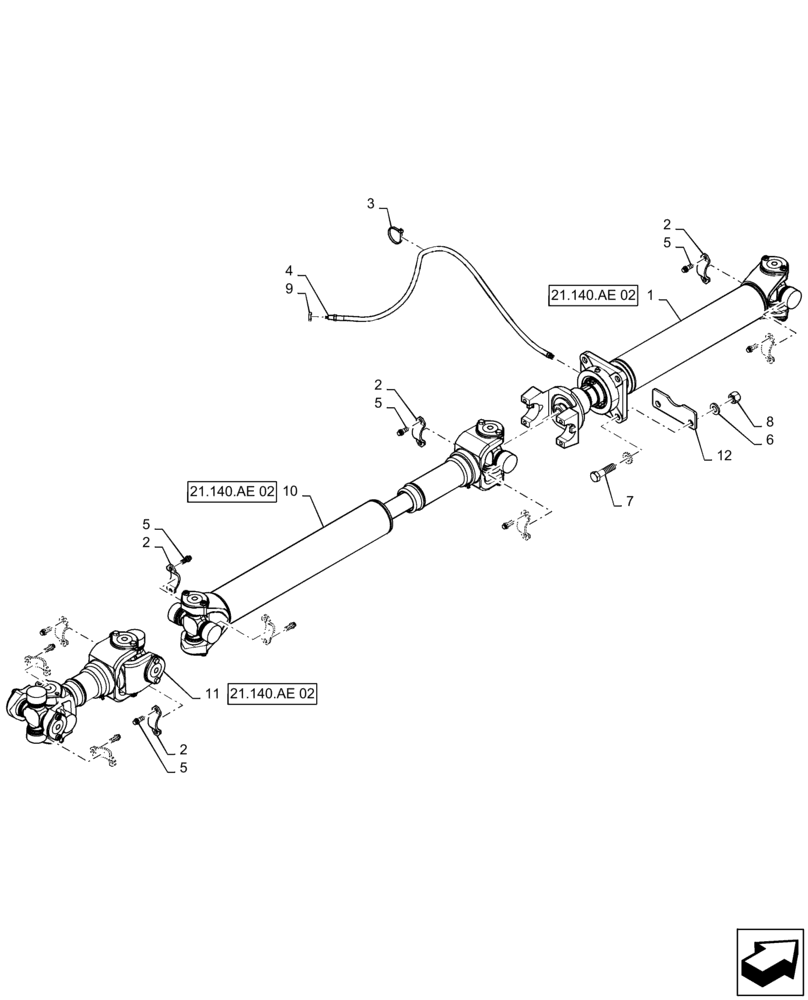 Схема запчастей Case 821F - (21.140.AE) - DRIVEN SHAFT INSTALLATION (21) - TRANSMISSION