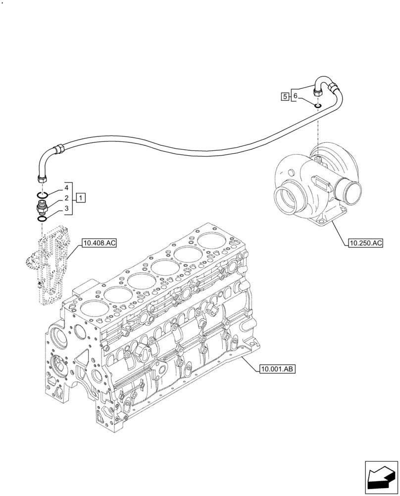 Схема запчастей Case F4DFE613H B003 - (10.250.AD) - TURBOCHARGER LINE (10) - ENGINE