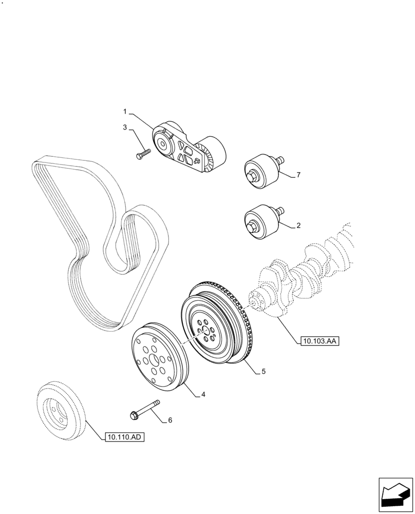 Схема запчастей Case F4DFE613H B003 - (10.103.AG) - CRANKSHAFT PULLEY (10) - ENGINE