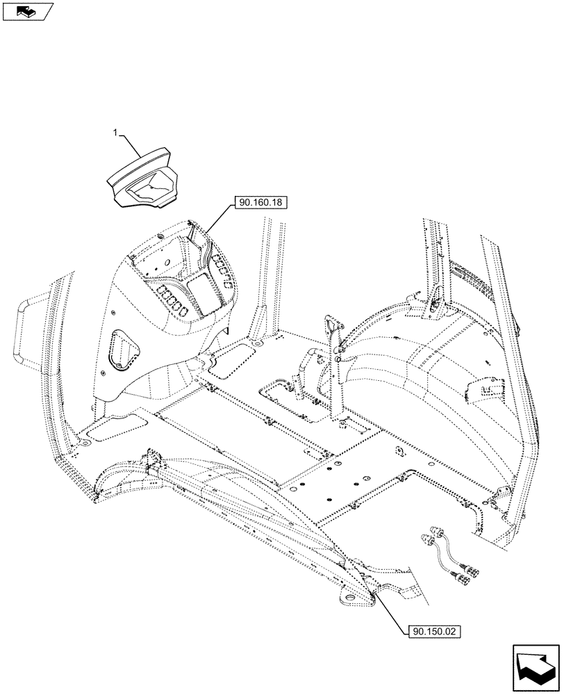 Схема запчастей Case 580SN - (90.160.12) - VAR - 423062 - INSTRUMENT CLUSTER, COVER (90) - PLATFORM, CAB, BODYWORK AND DECALS