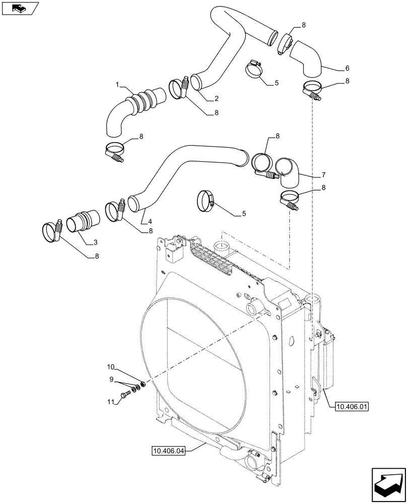 Схема запчастей Case 590SN - (10.408.08) - COOLER, CHARGE AIR AND HOSES (10) - ENGINE