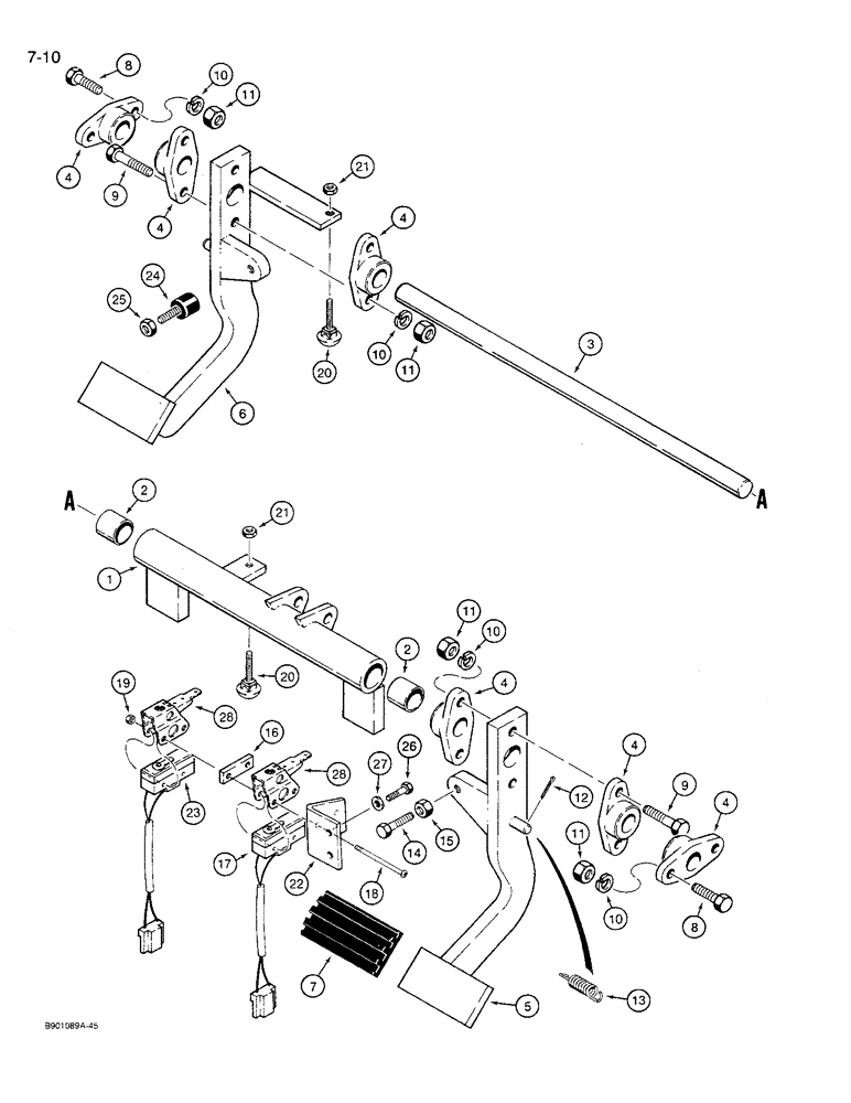 Схема запчастей Case 621 - (7-10) - BRAKE PEDALS AND BRAKE SWITCHES (07) - BRAKES