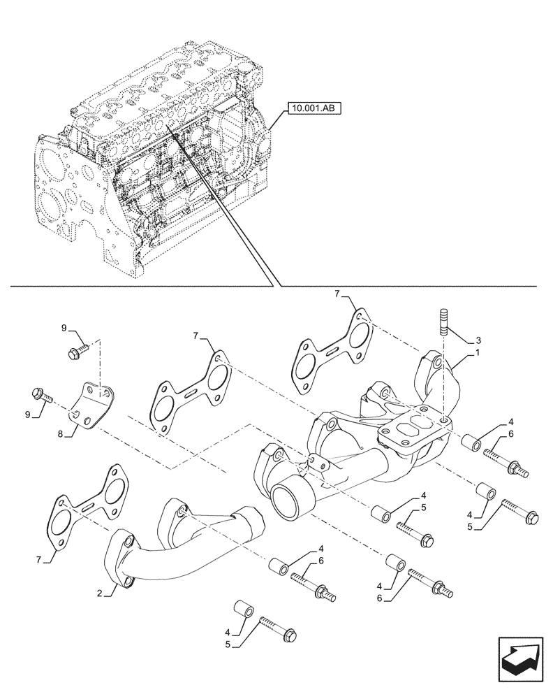 Схема запчастей Case F4DFE613N B006 - (10.254.AC) - EXHAUST MANIFOLD (10) - ENGINE