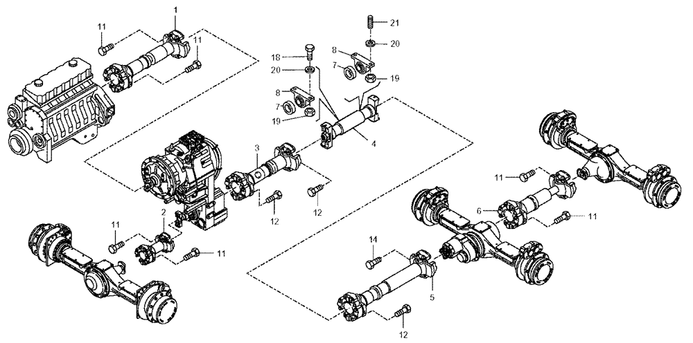 Схема запчастей Case 330 - (24A00000622[01]) - DRIVE SHAFTS - 300 HP ENGINE VERSION (87442766)(UNTIL PIN HHD000308) (03) - Converter / Transmission