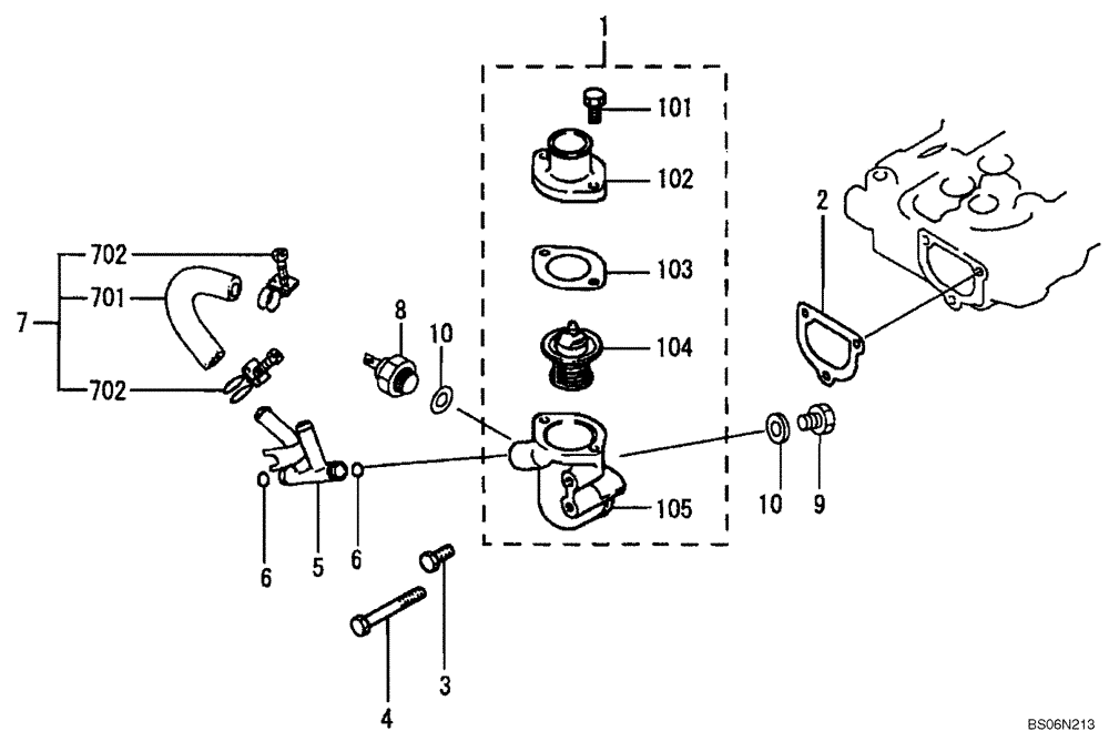 Схема запчастей Case CX17B - (09-015[00]) - THERMOSTAT (10) - ENGINE