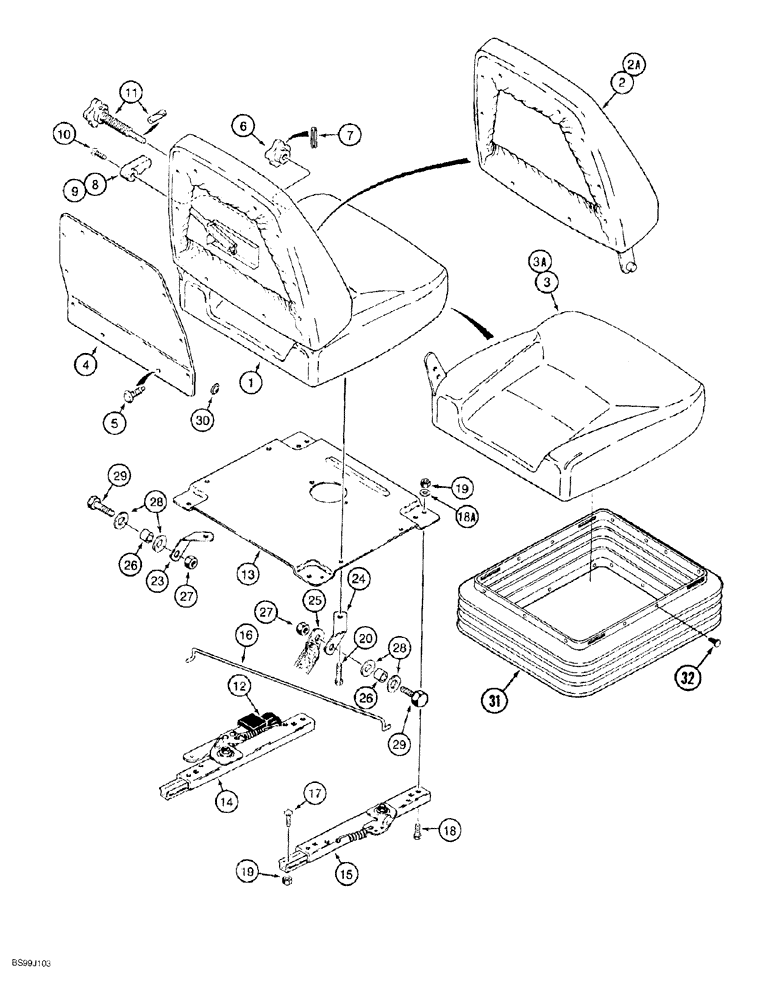 Схема запчастей Case 550G - (9-28) - SUSPENSION SEAT ASSEMBLY (05) - UPPERSTRUCTURE CHASSIS