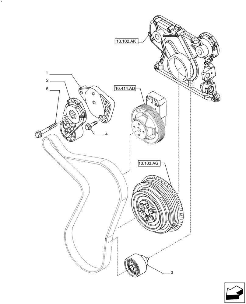 Схема запчастей Case F4HFE613B B006 - (10.414.AE) - BELT TENSIONER (10) - ENGINE