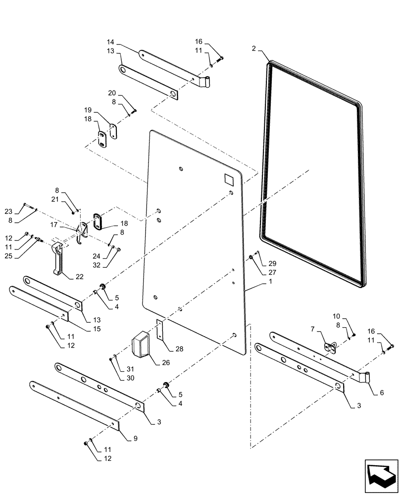 Схема запчастей Case 921F - (90.154.AM[01]) - RIGHT UPPER WINDOW ASSEMBLY (90) - PLATFORM, CAB, BODYWORK AND DECALS