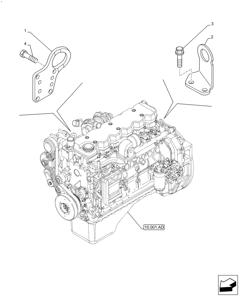 Схема запчастей Case F4HFE613J B005 - (10.001.AK) - ENGINE, HOOK (10) - ENGINE