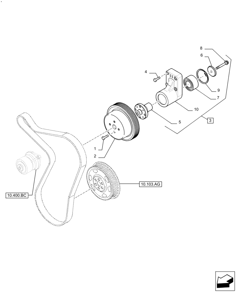 Схема запчастей Case F4HFE613J B005 - (10.414.AD) - FAN, PULLEY (10) - ENGINE