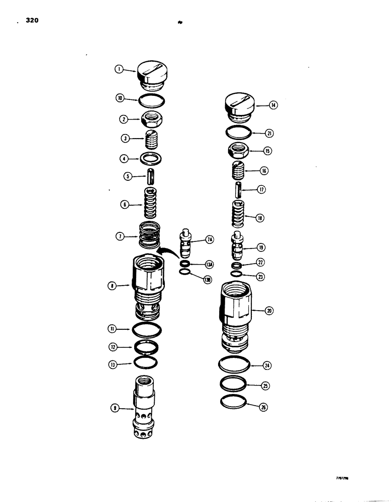 Схема запчастей Case 850B - (320) - ANTICAVITATION VALVE AND CIRCUIT RELIEF VALVES, ANTICAVITATION AND CIRCUIT RELIEF VALVE ASSEMBLIES (07) - HYDRAULIC SYSTEM