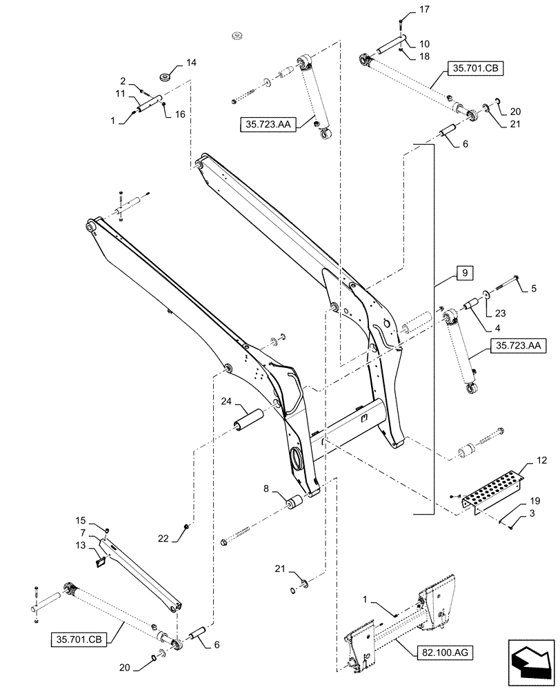 Схема запчастей Case TR270 - (82.100.AF) - LOADER ARM (82) - FRONT LOADER & BUCKET