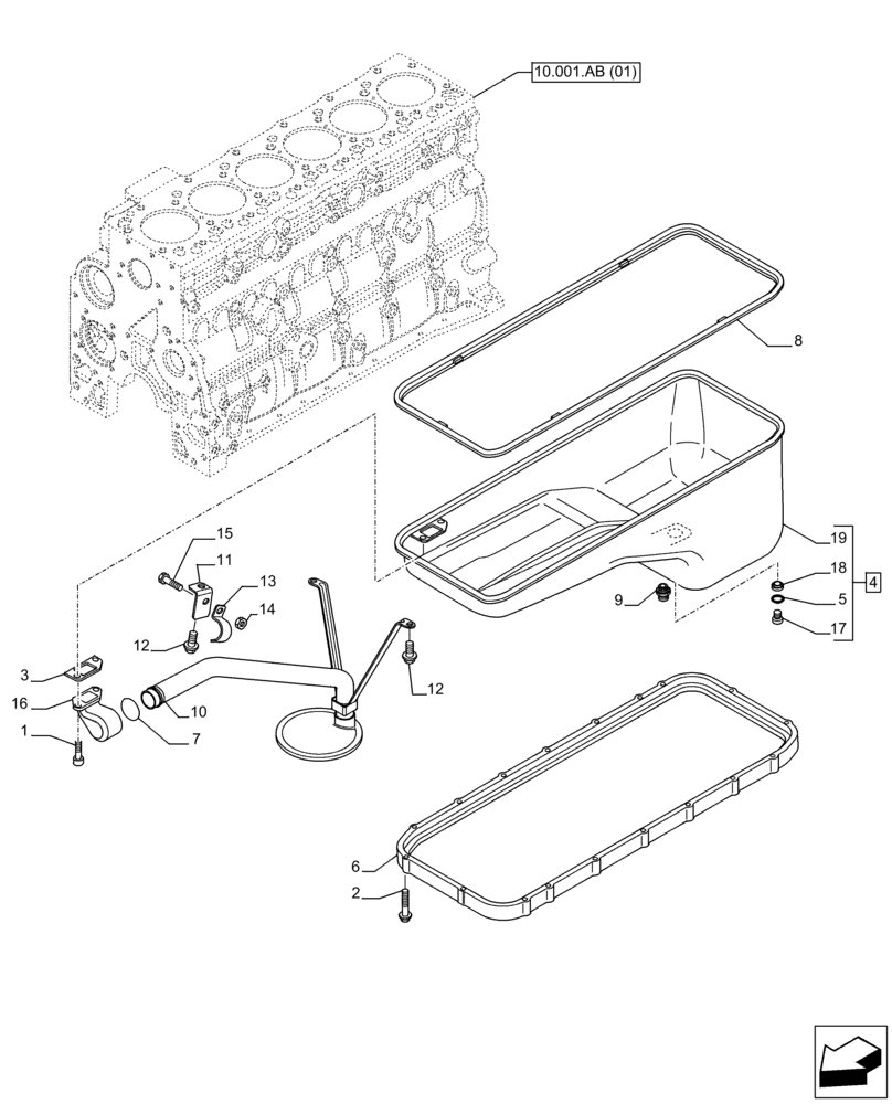 Схема запчастей Case F4HFE613K B002 - (10.102.AP) - ENGINE, OIL PAN (10) - ENGINE