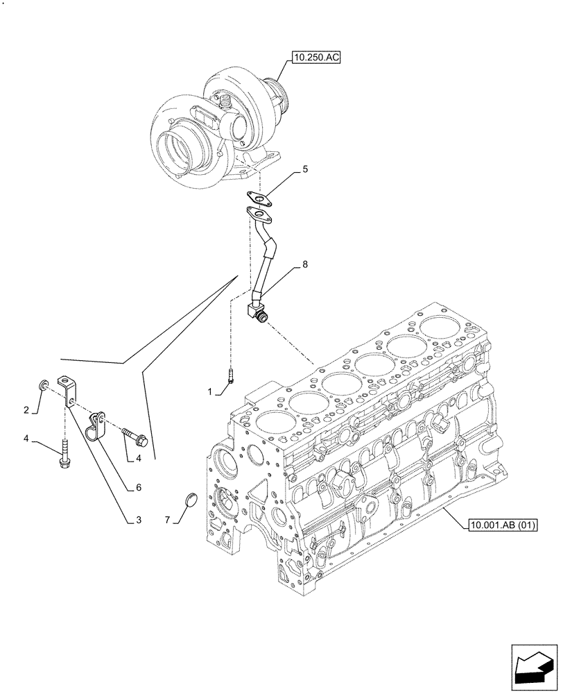 Схема запчастей Case F4HFE613B B006 - (10.250.AE) - TURBOCHARGER, OIL, RETURN LINE (10) - ENGINE