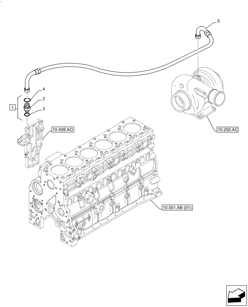 Схема запчастей Case F4HFE613K B002 - (10.250.AD) - TURBOCHARGER LINE (10) - ENGINE