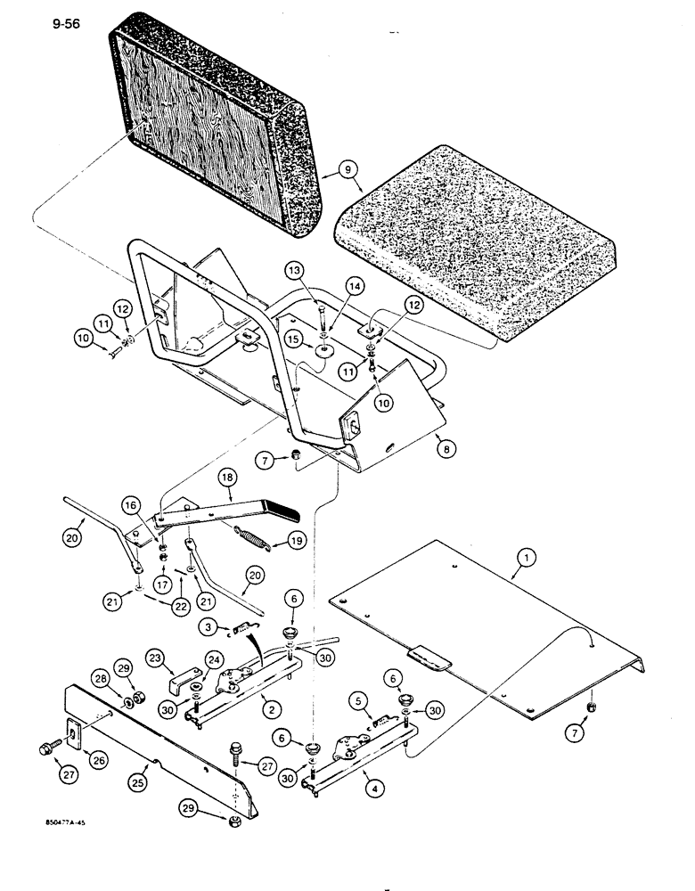 Схема запчастей Case 850D - (9-056) - SEAT, USED ON MODELS WITH A BACKHOE (09) - CHASSIS/ATTACHMENTS