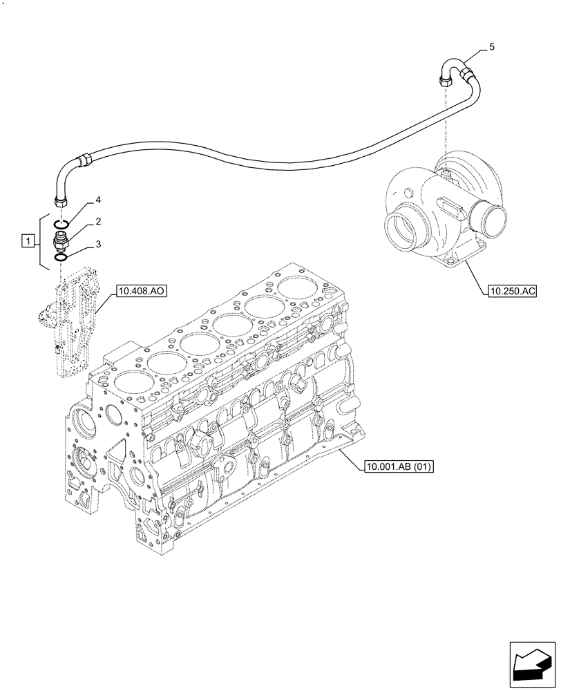 Схема запчастей Case F4HFE613B B006 - (10.250.AD) - TURBOCHARGER LINE (10) - ENGINE