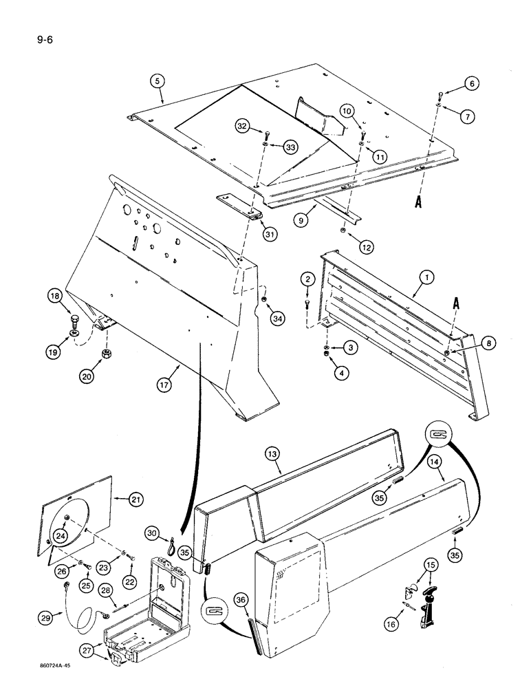 Схема запчастей Case 360 - (9-006) - HOOD, GRILLE, SIDE PANELS, AND FRONT CONSOLE - DEUTZ DIESEL ENGINE MODELS PRIOR TO P.I.N. JAF0104257 (09) - CHASSIS/ATTACHMENTS