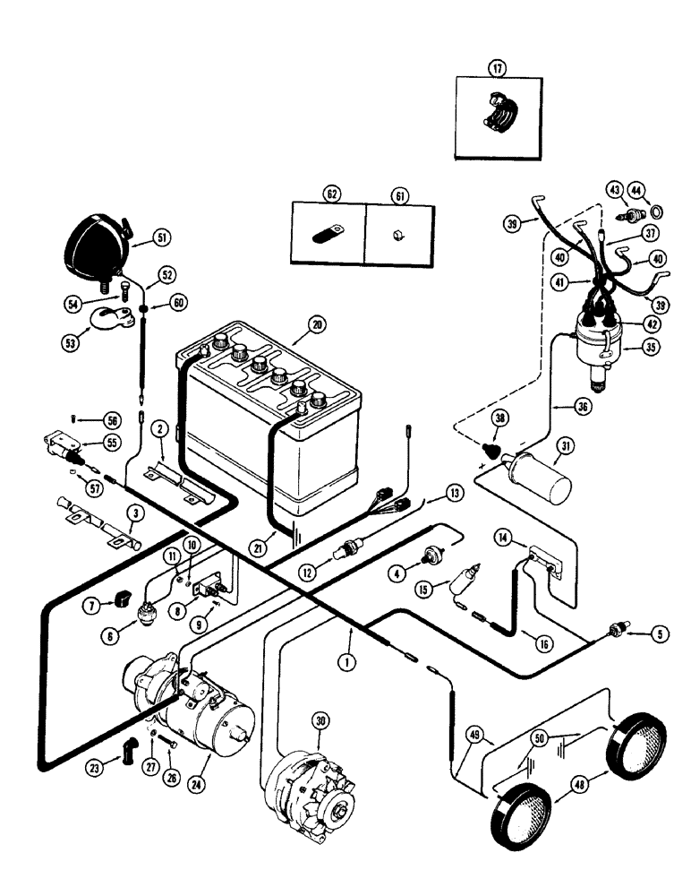 Схема запчастей Case 480CK - (062) - ELECTRICAL EQUIPMENT AND WIRING, (148B) SPARK IGNITION ENGINE, FIRST USED TRACTOR SERIAL NO. 8656686 