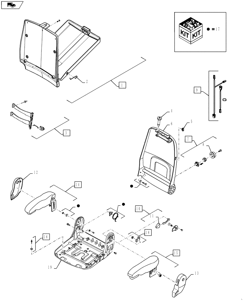 Схема запчастей Case 921F - (90.124.AM) - PNEUMATIC SEAT ASSEMBLY FRAME (90) - PLATFORM, CAB, BODYWORK AND DECALS