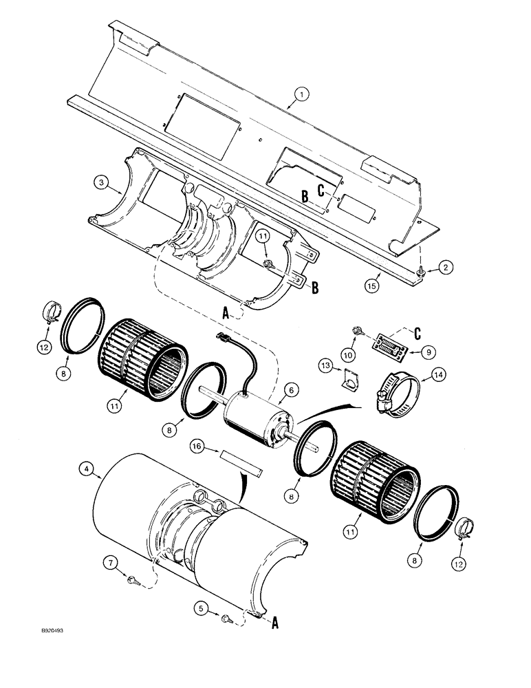 Схема запчастей Case 580SK - (9-150) - CAB BLOWER (09) - CHASSIS/ATTACHMENTS