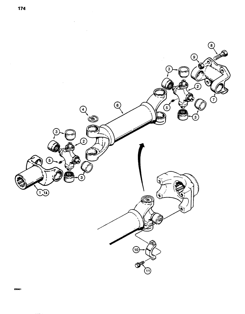 Схема запчастей Case 480D - (174) - DRIVE SHAFT, POWER SHUTTLE TO TRANSAXLE (21) - TRANSMISSION