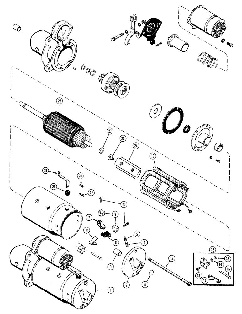 Схема запчастей Case 580B - (124) - A36583 STARTER, (188) DIESEL ENGINE, MECHANICAL SHUTTLE UUSED PRIOR SN 8738684 (04) - ELECTRICAL SYSTEMS